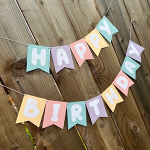 Light Blue Pink Peach Purple Pastel Boho Happy Birthday Party Banner Garland Party Decor Decorations