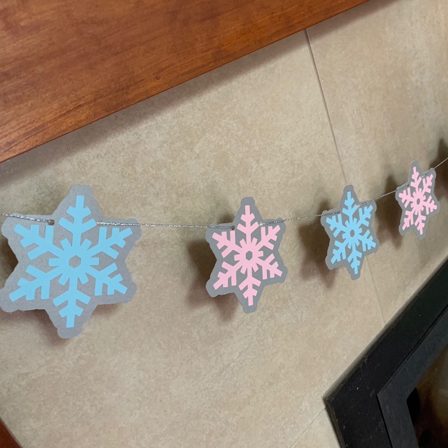 Christmas Holiday Snowflake Winter Wonderland Baby Shower Gender Reveal Banner Garland Christmas Gender Reveal Decorations