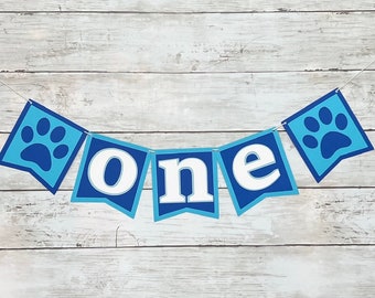Blue Paw Print ONE Birthday Banner | Blues Highchair Banner | Blues First Birthday Decorations | Blue Dog Birthday Party