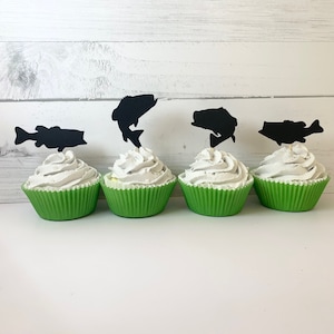 Bass Fishing Hook Lure Cupcake Toppers 12 Count | Fisherman Birthday Party | Bass Fishing Decorations