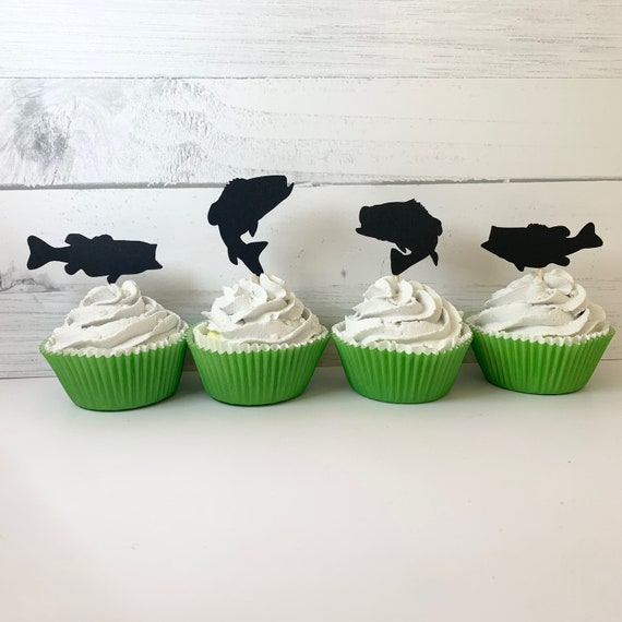 Bass Fishing Hook Lure Cupcake Toppers 12 Count Fisherman Birthday