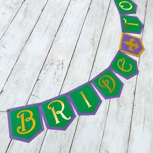 New Orleans Mardi Gras NOLA Gold Green Purple Bride to Be Bridal Shower Bachelorette Party Wedding Decor Decorations