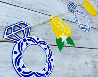 Lemon Citrus Tuscan Italy Spanish Moroccan Blue Bride to Be Miss to Mrs Main Squeeze Heart Bridal Baby Shower Party Decor Decorations