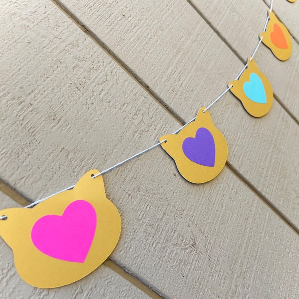 Purple Fuchsia Orange Teal Gold Cat Heart Happy Birthday Party Banner Garland Decor Decorations