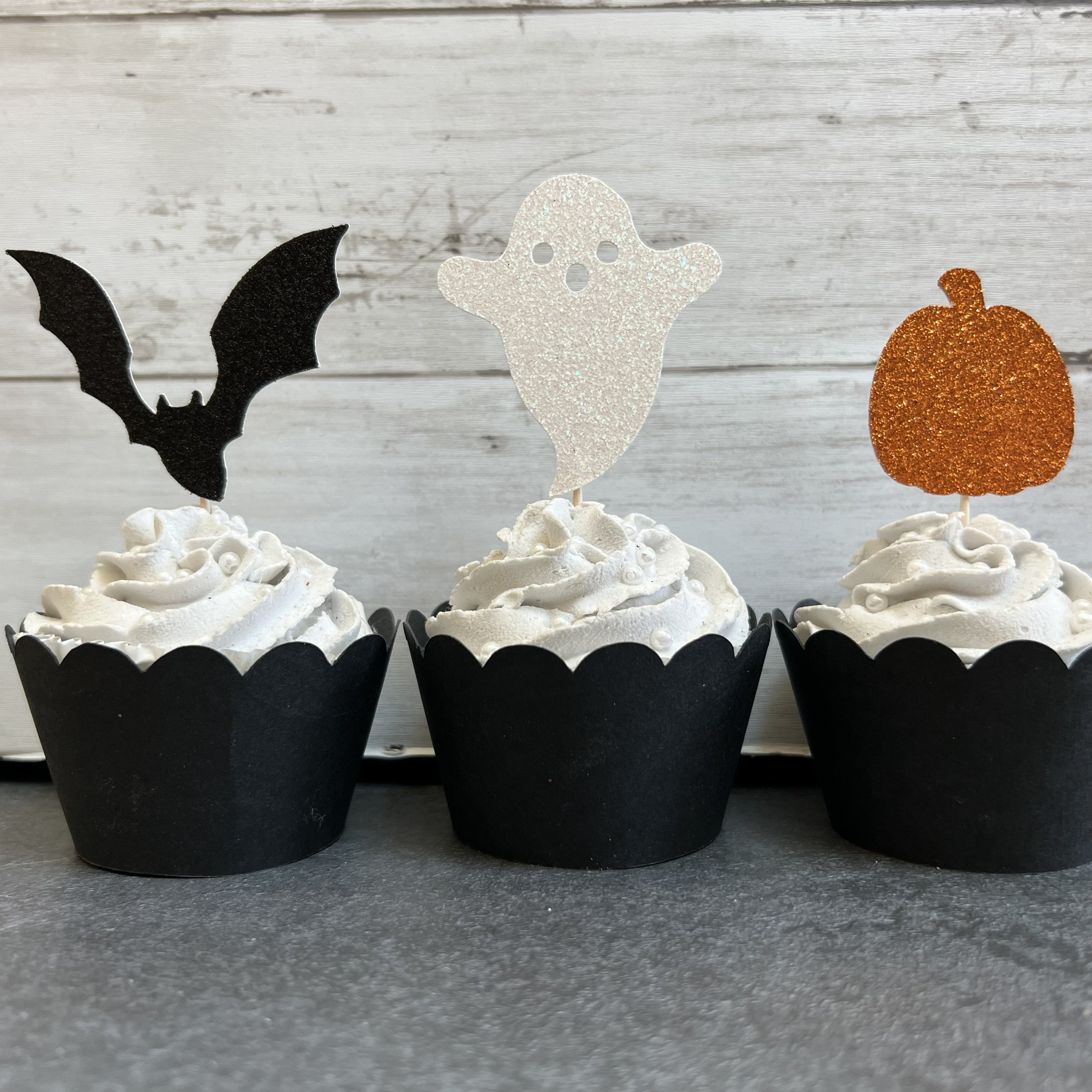 Glitter Halloween Ghost Bat Pumpkin Cupcake Toppers 12 count Halloween Party Decorations Halloween Baby Shower