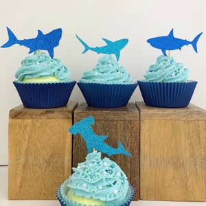Shark Attack Cupcake Toppers, 12 count | Shark Birthday Party Ocean Sea Great White Hammerhead Decorations