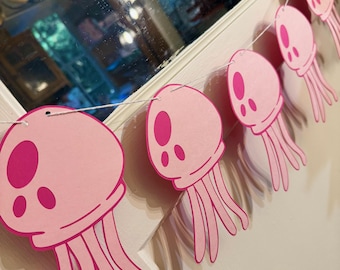 Jellyfish Under Sea Coast Ocean Beach Tropical Banner Garland Birthday Party Baby Shower Sign Shower Decor Wedding Bachelorette Decorations