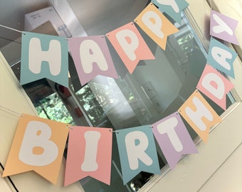 Light Blue Pink Peach Purple Pastel Boho Happy Birthday Party Banner Garland Party Decor Decorations