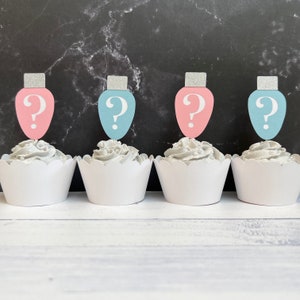 Christmas Holiday Light Bulb Winter Wonderland Baby Shower Gender Reveal Cupcake Toppers 12 Count | Christmas Gender Reveal Decorations