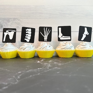 X-ray Radiology Radiography Tech Ultrasound Technician Graduation Cupcake Toppers 12 count | Rad Grad Nurse Skeleton Bone Decorations