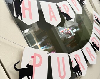 Cat Kitty Happy Purrday Birthday Banner Garland Party Decor Decorations