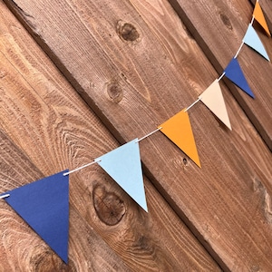 Light Blue Navy Brown Tan Cream Flag Boho Happy Birthday Party Banner Garland Party Decor Decorations