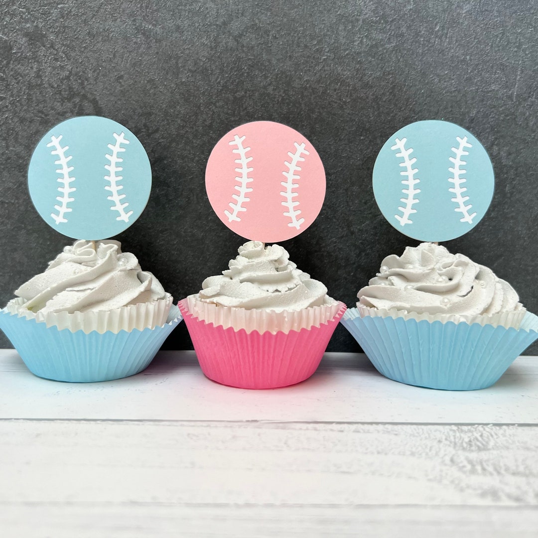Baseball or Softball Boy or Girl Gender Reveal Party Cupcake Toppers 12