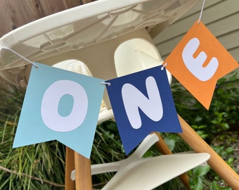 Light Blue Navy Brown Tan Orange Boho Happy Birthday Party High Chair Smash Cake Banner Garland Party Decor Decorations
