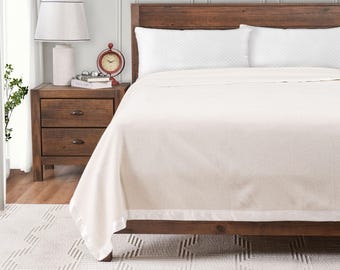 Creswick Woollen Mills 100% Australian Merino Wool Blanket – Soft Warm and Natural with Satin Binding, Luxury for All Seasons, Natural