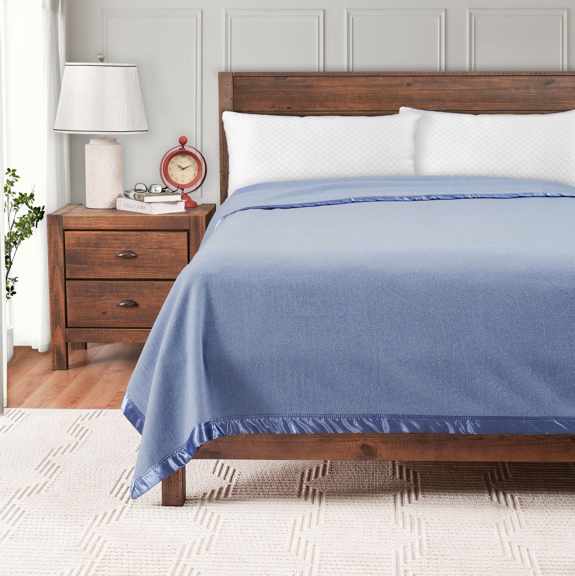 Creswick Woollen Mills 100% Australian Merino Wool Blanket - Soft Warm and Natural with Satin Binding, Luxury for All Seasons, French Blue