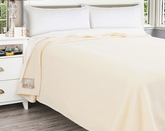 Poyet Motte Antibes Oversized 350GSM Lightweight 100% Wool Blanket, Twin Size, Natural – Made In France
