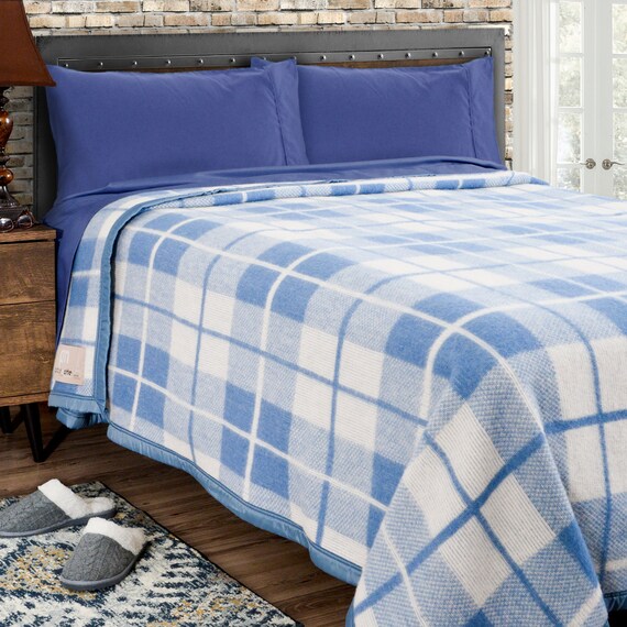 Poyet Motte Rivoli Oversized 400GSM Medium Weight 100 Wool Blanket King Size Blue natural Made in France Etsy
