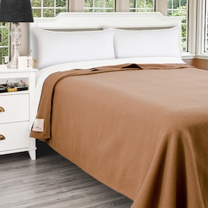 Poyet Motte Antibes Oversized 350GSM Lightweight 100% Wool Blanket, King Size, Camel – Made In France