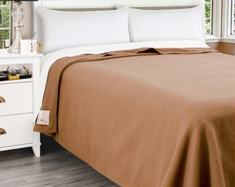 Poyet Motte Antibes Oversized 350GSM Lightweight 100% Wool Blanket, King Size, Camel – Made In France