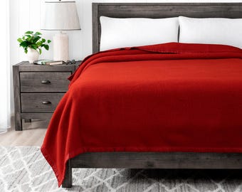 Poyet Motte Rivoli Oversized 400GSM Medium weight 100% Wool Blanket, Twin Size, Red – Made In France
