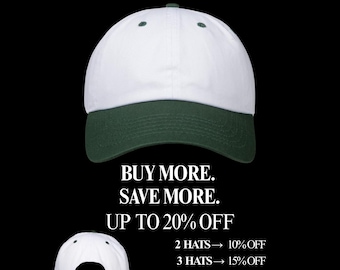 Two Tone Washed Cotton Dad Hat, Distressed Baseball Cap, Adjustable Minimalist Style, Brass Buckle