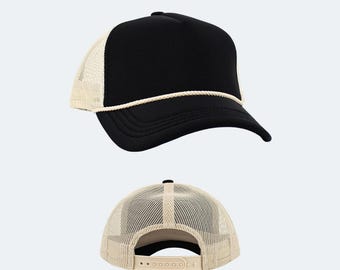 Foam Trucker Hat with Rope, Blank Snapback Hat, Custom Hat Base, Lightweight Mesh Cap, Adjustable Rope Trucker