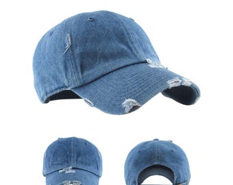 Distressed Cotton Dad Hat, Washed Baseball Cap, Adjustable Brass Buckle