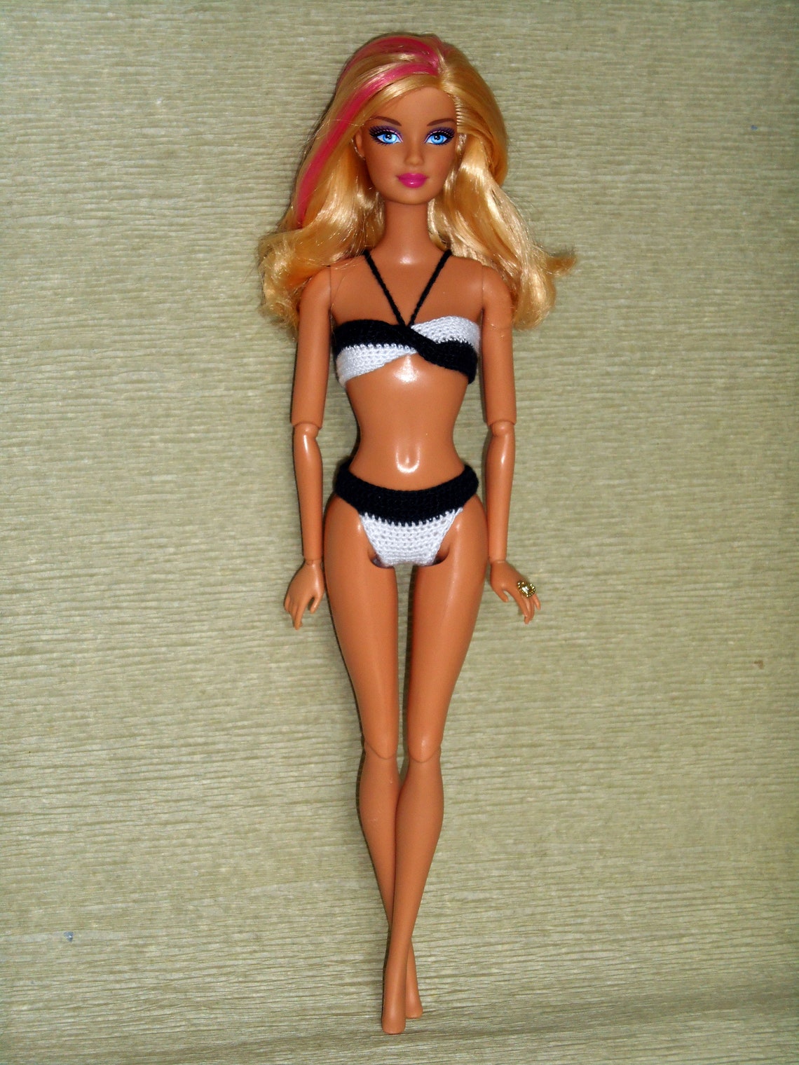 Black-and-white bikini for Barbie dolls Beachwear for Barbie | Etsy
