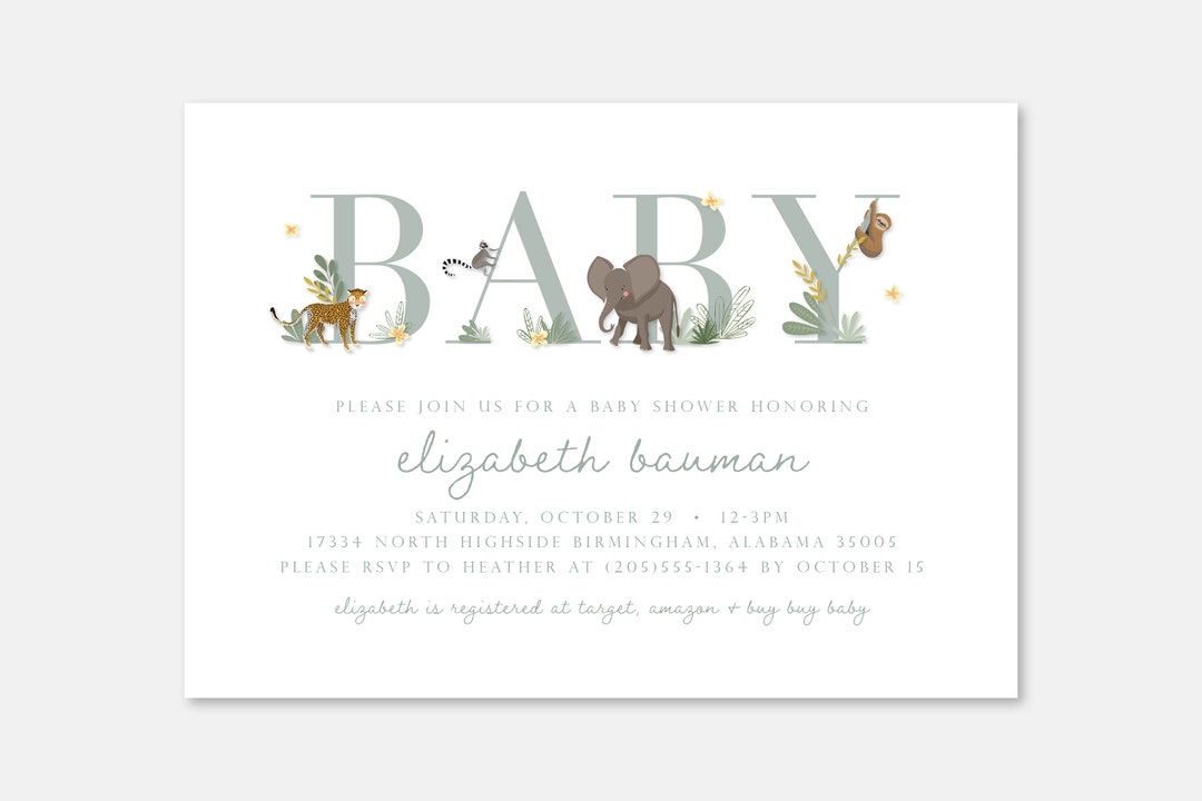 Jungle Safari Baby Shower Invitation, Jungle Themed Baby Shower
