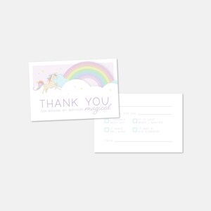 Unicorn & Rainbow Birthday Party Thank You Card, Kids Thank You Card