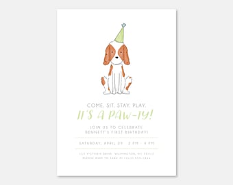 Invito alla festa di compleanno per cani: tema Puppy Pawty (file digitale)