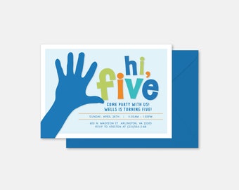 Hi Five Birthday Party Invitation: Fifth Birthday (Digital Download)
