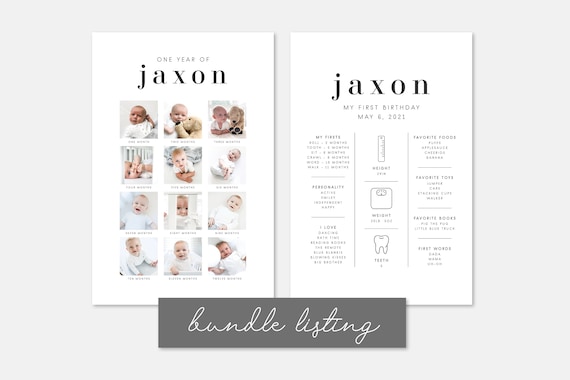 First Birthday Milestone Poster Bundle: Baby Photo Board (Digital Files)