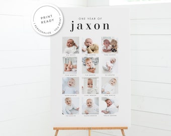 First Birthday Monthly Photo Poster, Milestone Baby Photo Board, Baby's First Year Poster, One Year of Baby Poster
