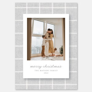 Feliz Navidad Lino Plaid Tarjeta de Navidad, Tarjeta de Navidad con Foto, Tarjeta de Navidad Simple