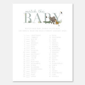Jungle Safari Baby Shower Game, Match the Baby Game, Baby Shower Game