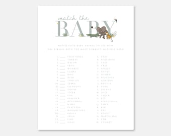Jungle Safari Baby Shower Game: Match the Baby Animals (PDF)