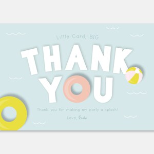 Tarjeta de agradecimiento de pool party, tarjeta de agradecimiento lista para imprimir