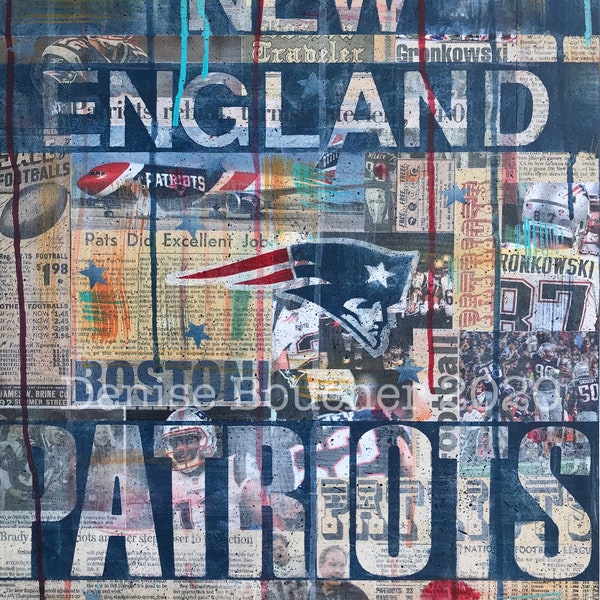 New England Patriots - Football Collage | Sports Bar Art | Gillette Stadium | Sports Gift | Restaurant Art | Boston Gift | Tom Brady | Gronk