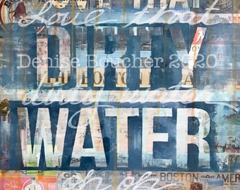 Love That Dirty Water - Art Print | Boston | Colorful | Mixed Media Art | Collage Art | Handmade | Recycled Art | Boston Sky Line | Beantown
