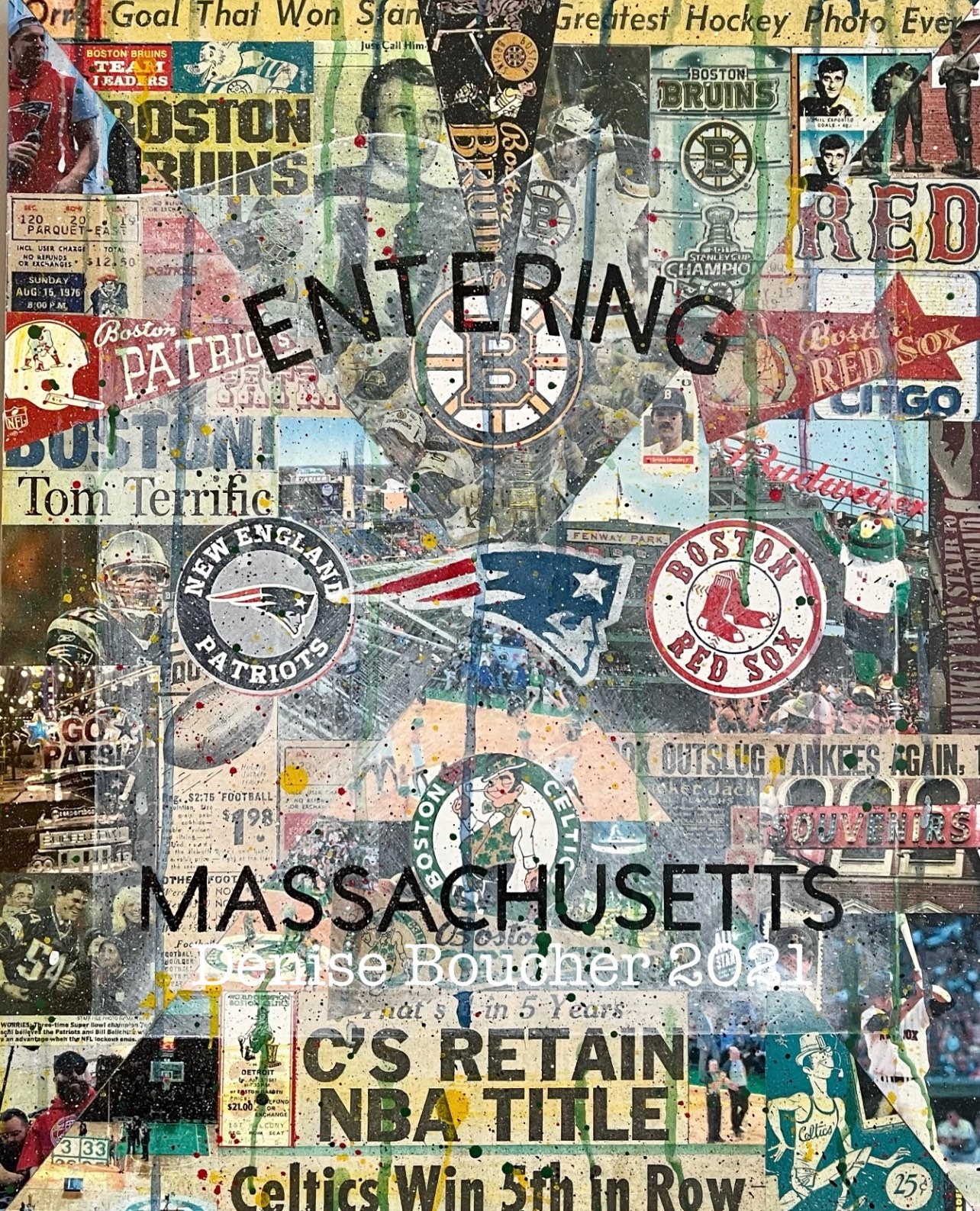 Boston Sports Teams In Front 2 Of Skyline Poster, New England Patriots,  Boston Celtics, Bruins, Red Sox Man Cave, Gift