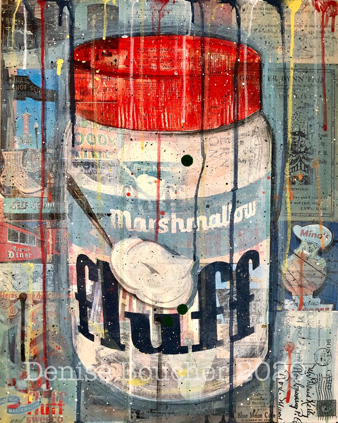 Fluff Art Print Lynn MA Marshmallow Fluff Mixed Media Foodie Vintage Sign Wicked Good Kitchen