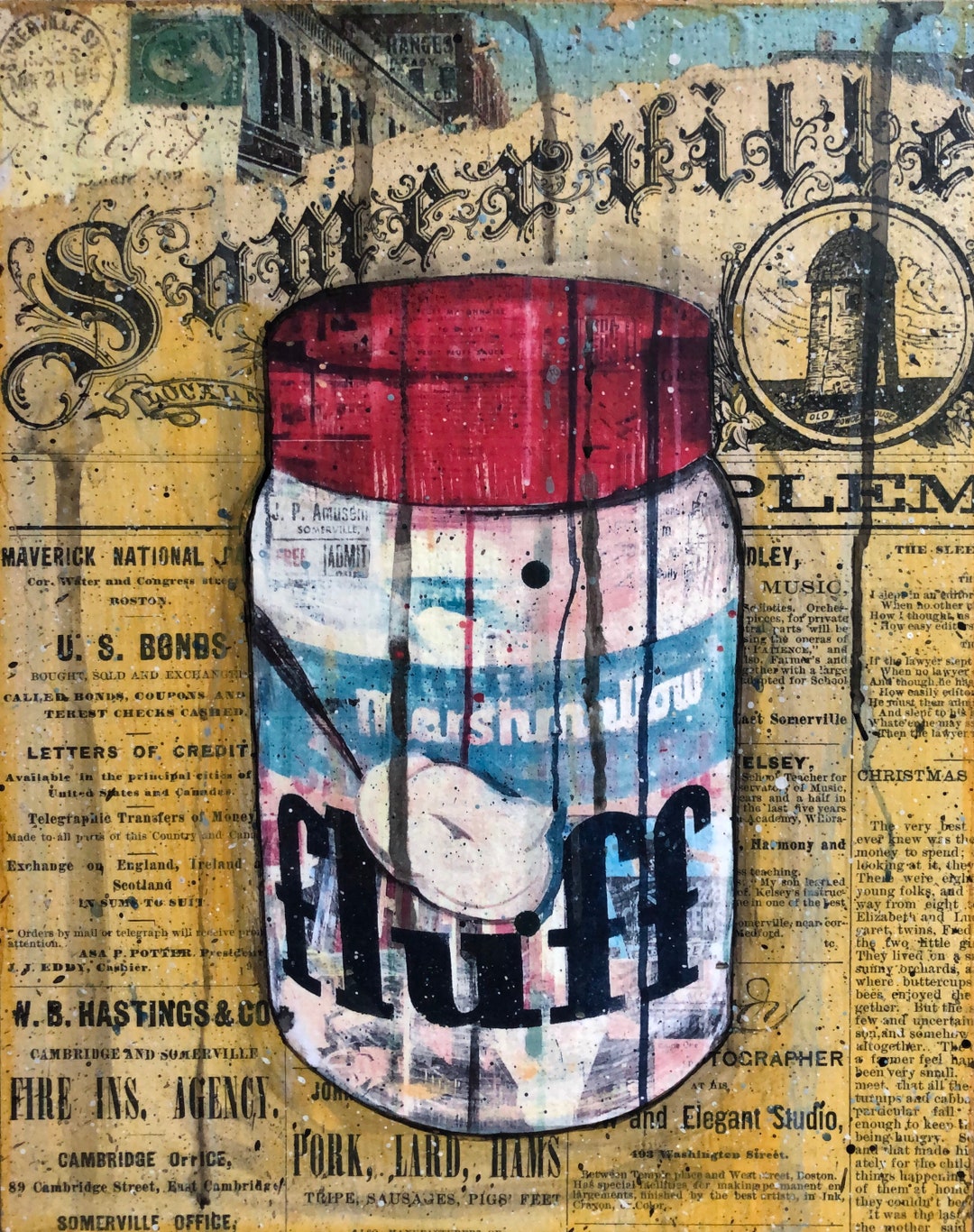 Fluff Art Print Somerville MA Marshmallow Fluff Union Square Collage