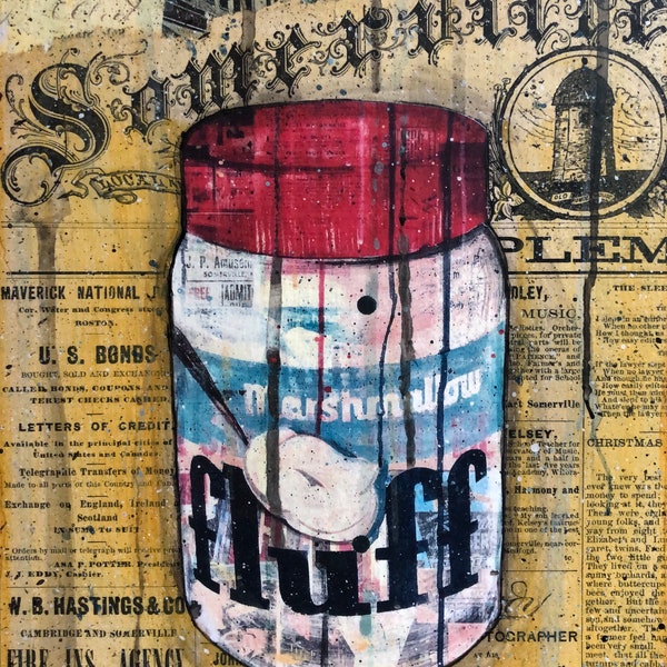 Fluff - Art Print | Somerville MA | Marshmallow Fluff | Union Square | Collage | Vintage Sign | Boston | Moving | Kitchen Art | Cooking Gift