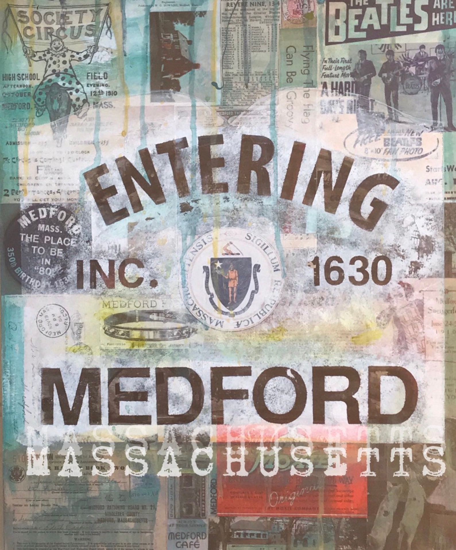 Entering Medford Art Print Medford MA Art Rustic Art Vintage Art Mixed