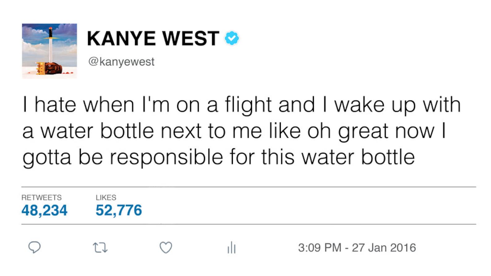 Kanye West Water Bottle Tweet Water Bottle you Read That Etsy UK