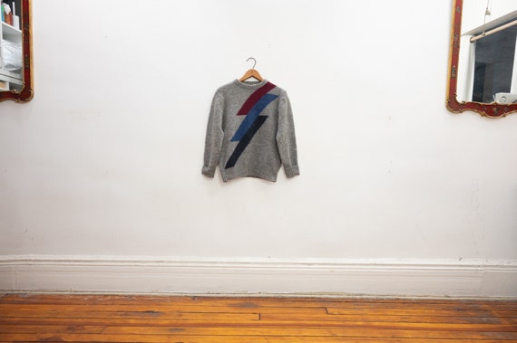 grey wool sweater with geometric - image 1