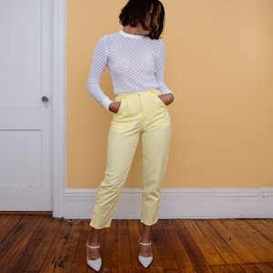 pale yellow cotton single pleat pants