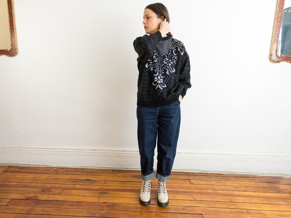 black sweater with silver lurex mixed print - image 3